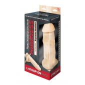 Поясной фаллоимитатор с мошонкой телесного цвета - 18 см. - LOVETOY (А-Полимер) - купить с доставкой в Южно-Сахалинске