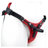 Красно-черный женский пояс с 2 способами крепления насадок и вагинальной пробкой - LOVETOY (А-Полимер) - купить с доставкой в Южно-Сахалинске