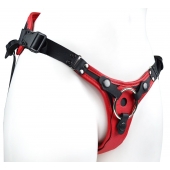 Красно-черный женский пояс с 2 способами крепления насадок и вагинальной пробкой - LOVETOY (А-Полимер) - купить с доставкой в Южно-Сахалинске