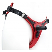 Красно-черный женский пояс с 2 способами крепления насадок - LOVETOY (А-Полимер) - купить с доставкой в Южно-Сахалинске