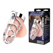 Серебристая металлическая клетка для члена с замком Enslave Cock Cage - BlueLine - купить с доставкой в Южно-Сахалинске
