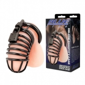 Черная металлическая клетка с замком Deluxe Chastity Cage - BlueLine - купить с доставкой в Южно-Сахалинске