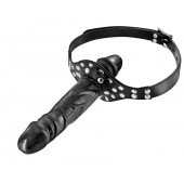 Черный кляп-фаллоимитатор Double Penis Gag - Fetish Tentation - купить с доставкой в Южно-Сахалинске