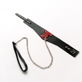 Черный широкий ошейник с красным декором и поводком - Crazy Handmade - купить с доставкой в Южно-Сахалинске