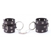 Черные кожаные наручники с люверсами - Crazy Handmade - купить с доставкой в Южно-Сахалинске
