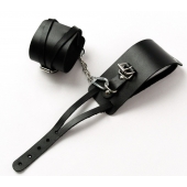 Черные кожаные оковы с креплением в виде веревочек - Crazy Handmade - купить с доставкой в Южно-Сахалинске