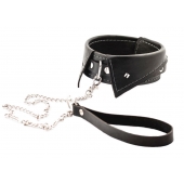 Черный ошейник-воротничок с металлическим поводком - Crazy Handmade - купить с доставкой в Южно-Сахалинске