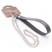 Серебристый металлический поводок с кожаной черной ручкой - 80 см. - Crazy Handmade - купить с доставкой в Южно-Сахалинске