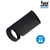 Черная открытая насадка на пенис с кольцом для мошонки XL-size - 8,9 см. - Sex Expert - в Южно-Сахалинске купить с доставкой