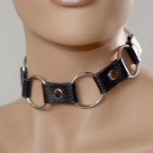 Кожаный черный ошейник с кольцами - Sitabella - купить с доставкой в Южно-Сахалинске