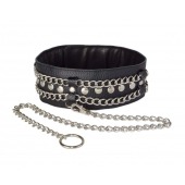 Чёрный ошейник с цепочками и поводком - Sitabella - купить с доставкой в Южно-Сахалинске