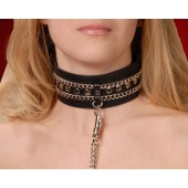 Чёрный ошейник с цепочками и поводком - Sitabella - купить с доставкой в Южно-Сахалинске