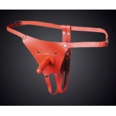 Красные кожаные универсальные трусики со штырьком для насадок - Sitabella - купить с доставкой в Южно-Сахалинске