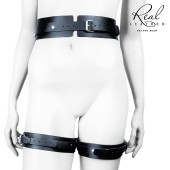 Черный кожаный пояс с гартерами - S-M - Notabu - купить с доставкой в Южно-Сахалинске