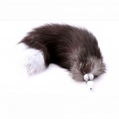 Серебристая анальная пробка с натуральным лисьим хвостиком - Crazy Handmade