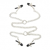 Серебристые зажимы для сосков и половых губ на тонкой цепочке - Notabu - купить с доставкой в Южно-Сахалинске