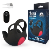 Черная вибронасадка на пенис и мошонку Sex Expert - Sex Expert - в Южно-Сахалинске купить с доставкой