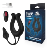 Черная вибронасадка Sex Expert с анальной втулкой - Sex Expert - в Южно-Сахалинске купить с доставкой