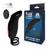 Черная насадка на пенис с вибрацией Sex Expert - 15,4 см. - Sex Expert - в Южно-Сахалинске купить с доставкой
