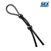 Черное силиконовое лассо с двумя шариками для утяжки - Sex Expert - в Южно-Сахалинске купить с доставкой