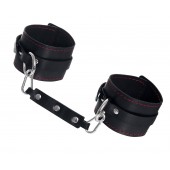 Черные кожаные однослойные оковы с контрастной строчкой - Pecado - купить с доставкой в Южно-Сахалинске