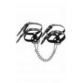 Черные однослойные кожаные оковы из двух ремешков - Pecado - купить с доставкой в Южно-Сахалинске