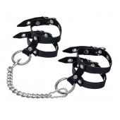 Черные однослойные кожаные оковы из двух ремешков - Pecado - купить с доставкой в Южно-Сахалинске