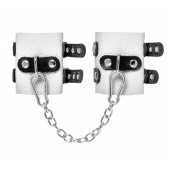 Бело-черные наручники с двумя ремешками и люверсами - Pecado - купить с доставкой в Южно-Сахалинске