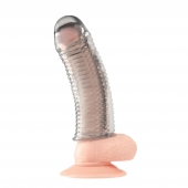 Текстурированная насадка на пенис Clear Textured Penis Enhancing Sleeve Extension - 16,5 см. - BlueLine - в Южно-Сахалинске купить с доставкой