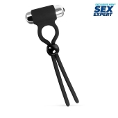Черное эрекционное кольцо-лассо с вибрацией - Sex Expert - в Южно-Сахалинске купить с доставкой