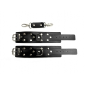 Черные кожаные наручники Sex Game - БДСМ Арсенал - купить с доставкой в Южно-Сахалинске