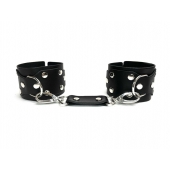 Черные кожаные наручники Sex Game - БДСМ Арсенал - купить с доставкой в Южно-Сахалинске