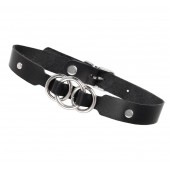 Черный кожаный ошейник со связанными кольцами - Pecado - купить с доставкой в Южно-Сахалинске