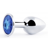 Анальное украшение BUTT PLUG  Small с синим кристаллом - 7 см. - Anal Jewelry Plug - купить с доставкой в Южно-Сахалинске