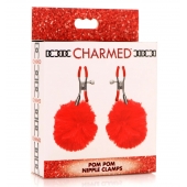 Красные зажимы на соски с помпонами Pom Pom - XR Brands - купить с доставкой в Южно-Сахалинске