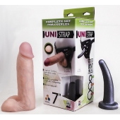 Страпон-унисекс с двумя насадками UNI strap 7  Harness - 19 и 16 см. - LOVETOY (А-Полимер) - купить с доставкой в Южно-Сахалинске
