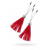 Зажимы на соски «Вилки» с красными кисточками из замши - Pecado - купить с доставкой в Южно-Сахалинске