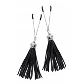 Зажимы на соски «Вилки» с черными кисточками из замши - Pecado - купить с доставкой в Южно-Сахалинске