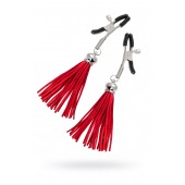 Зажимы на соски «Прищепки» с красными кисточками из замши - Pecado - купить с доставкой в Южно-Сахалинске