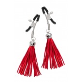 Зажимы на соски «Прищепки» с красными кисточками из замши - Pecado - купить с доставкой в Южно-Сахалинске