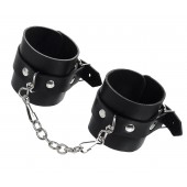Черные однослойные наручники из натуральной кожи с цепочкой - Pecado - купить с доставкой в Южно-Сахалинске