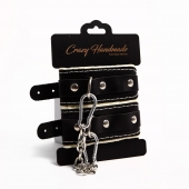 Черные скругленные наручники с мягкой бежевой подкладкой - Crazy Handmade - купить с доставкой в Южно-Сахалинске