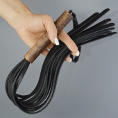 Черная кожаная плеть с деревянной рукоятью - 58 см. - Sitabella - купить с доставкой в Южно-Сахалинске