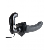 Черный страпон с вагинальной пробкой Deluxe Vibrating Penetrix Strap-On - 19 см. - Pipedream - купить с доставкой в Южно-Сахалинске