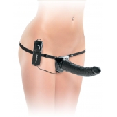 Черный страпон с вагинальной пробкой Deluxe Vibrating Penetrix Strap-On - 19 см. - Pipedream - купить с доставкой в Южно-Сахалинске