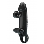 Черная вибронасадка на пенис с подхватом мошонки - 20 см. - Baile - в Южно-Сахалинске купить с доставкой