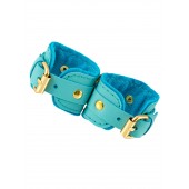 Голубые двуслойные кожаные наручники-браслеты - Pecado - купить с доставкой в Южно-Сахалинске