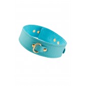 Голубой кожаный однослойный ошейник с прошивкой - Pecado - купить с доставкой в Южно-Сахалинске