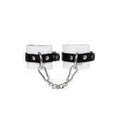 Бело-черные кожаные наручники с одним ремешком с люверсами - Pecado - купить с доставкой в Южно-Сахалинске