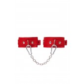 Красные кожаные узкие оковы со скруглёнными углами - Pecado - купить с доставкой в Южно-Сахалинске